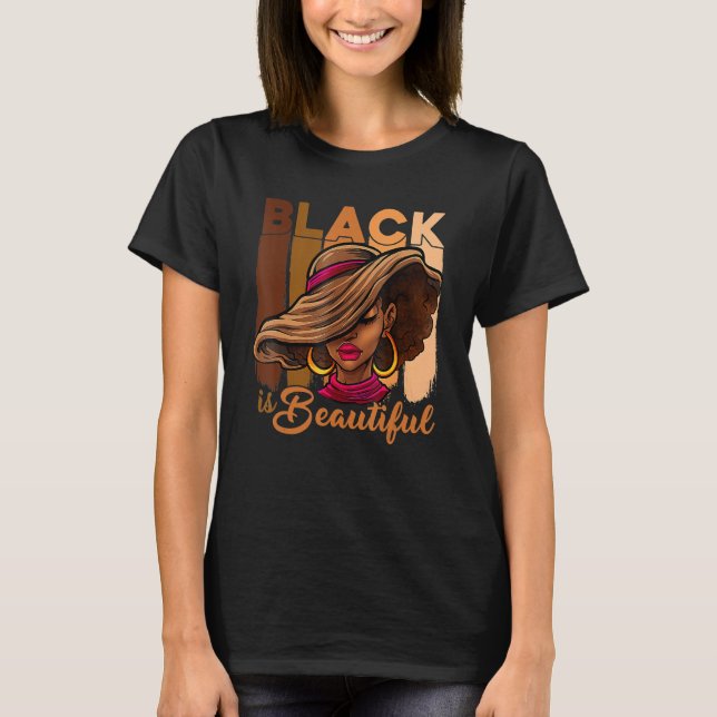 Black är vacker Melanin Afro Black Queen Black T Shirt (Framsida)