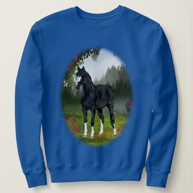 Black Arabian Horse i Vår Meadow T-shirt (Design framsida)