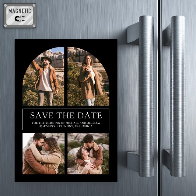 Black Arch Photo Collage Wedding Save the Date Magnetisk Inbjudningskort (Skapare uppladdad)