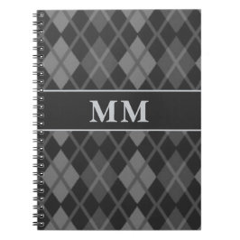 Black Argyle Monogram Initial Anteckningsbok