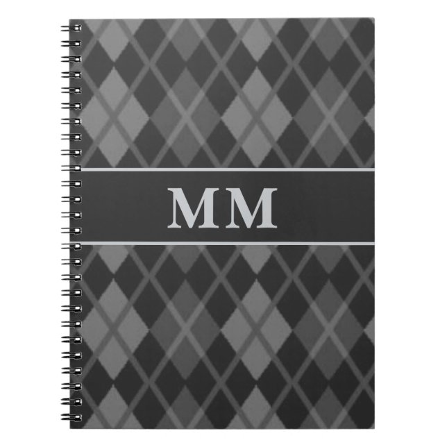 Black Argyle Monogram Initial Anteckningsbok (Framsidan)