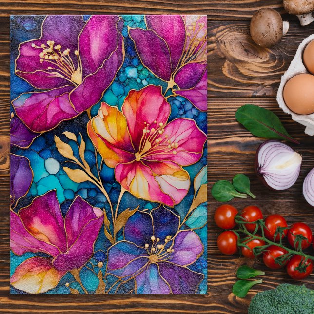 Bläck Art Chopping Board i färgad Blommigt (Skapare uppladdad)