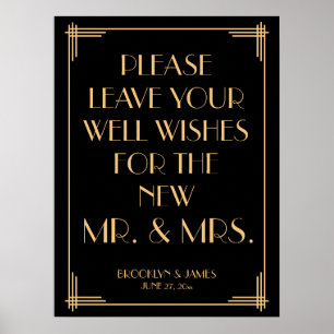Black Art Deco Guld Gatsby Guestbook Sign 18x24 Poster