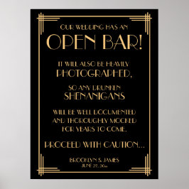 Black Art Deco Guld Gatsby Open Pub Sign 18x24 Poster