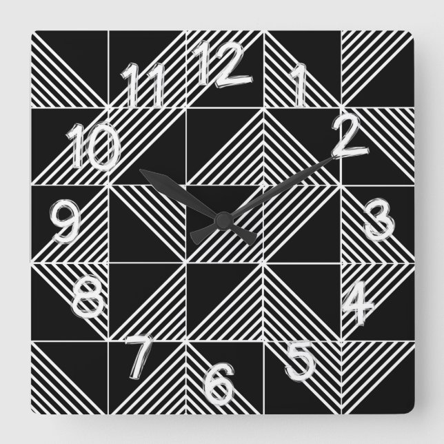 Black Art Deco Linjer  Fyrkantig Klocka (Framsida)