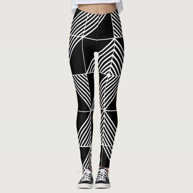 Black Art Deco Linjer Leggings (Framsida)