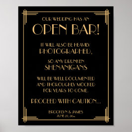 Black Art Deco Underbar Gatsby Open Pub Sign 8x10 Poster