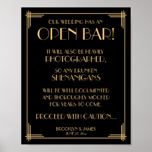 Black Art Deco Underbar Gatsby Open Pub Sign 8x10 Poster