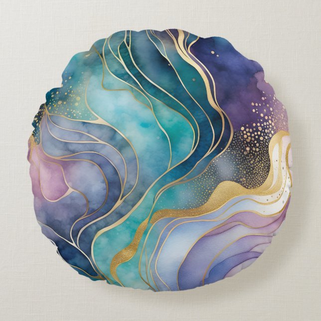 Bläck Art-rundan Dekorativ kudde i, färgad Abstrak (Framsidan)