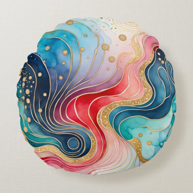 Bläck Art-rundan Dekorativ kudde i, färgad Abstrak (Framsidan)