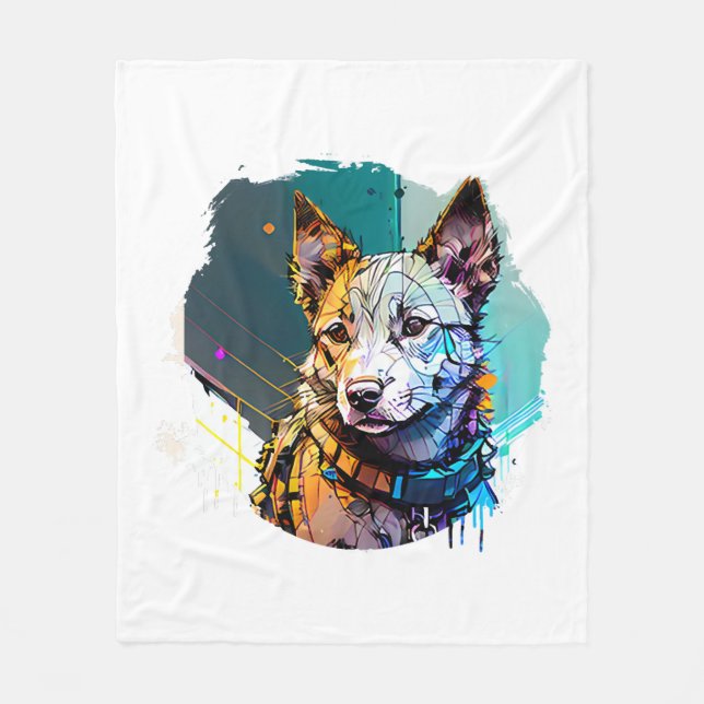 Bläck Art Stil Hund Porträtt Fleecefilt (Framsidan)