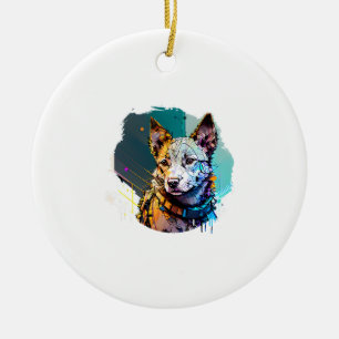 Bläck Art Stil Hund Porträtt Julgransprydnad Keramik