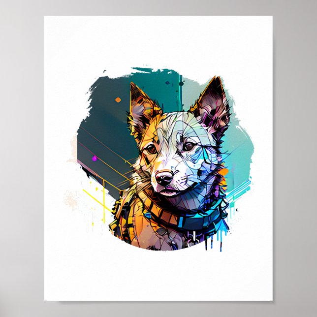 Bläck Art Stil Hund Porträtt Poster (Framsidan)