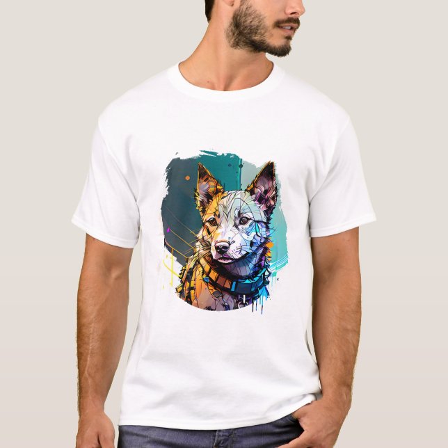 Bläck Art Stil Hund Porträtt T Shirt (Framsida)
