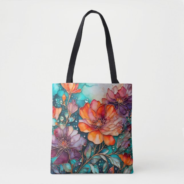 Bläck Art Tote Bag för färgad Blommigt Tygkasse (Framsida)