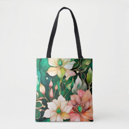Bläck Art Tote Bag för färgad Blommigt Tygkasse