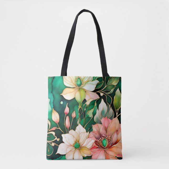 Bläck Art Tote Bag för färgad Blommigt Tygkasse (Framsida)