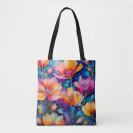 Bläck Art Tote Bag för färgad Blommigt Tygkasse