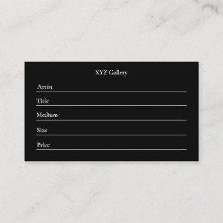 Black Artwork Display Label Card Template Visitkort