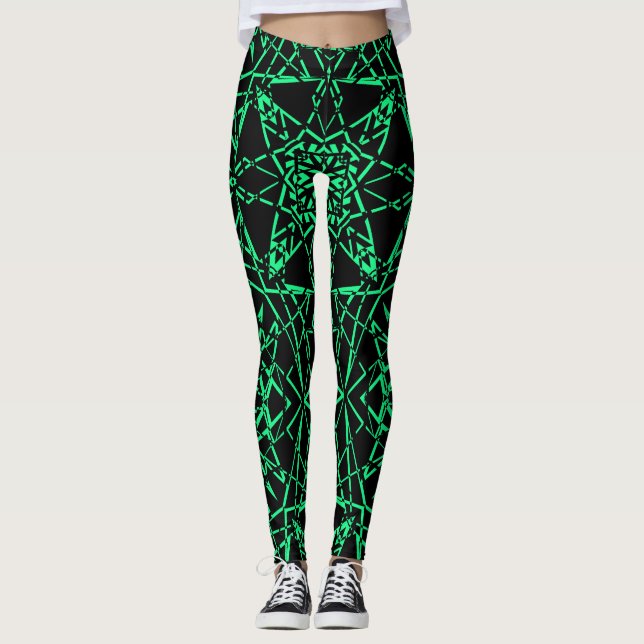 Black asbtract modern spinder net net linjer neon  leggings (Framsida)