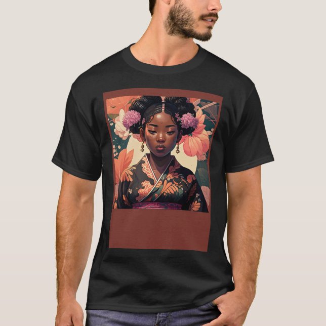 Black Asian woman wearing a kimono Afro Asian T Shirt (Framsida)
