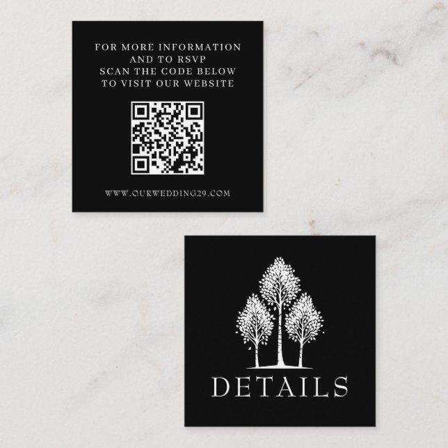 Black Aspen Tree Wedding QR Tilläggskort (Fram/baksida)