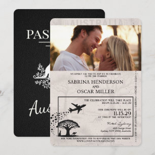 Black Australia Passport Bröllop Inbjudningar