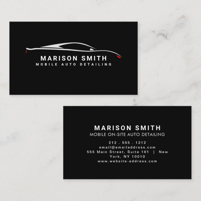 Black Auto Detailing, Auto Repair Logo Black Busin Visitkort (Fram/baksida)