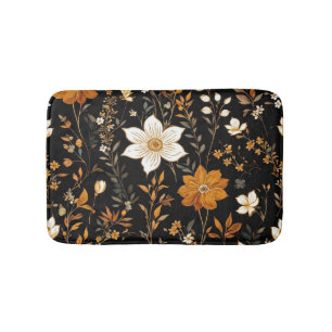 Black Autumn Boho Vintage Guld Blommönster Badrumsmatta