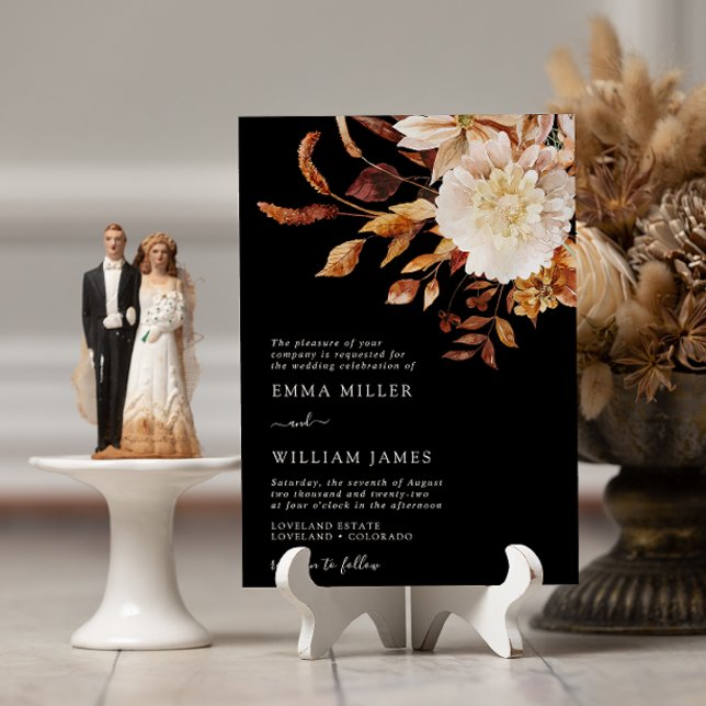 Black Autumn Modern Watercolor Terracotta Bröllop Inbjudningar (Black Autumn Modern Watercolor Terracotta Wedding Invitation
)