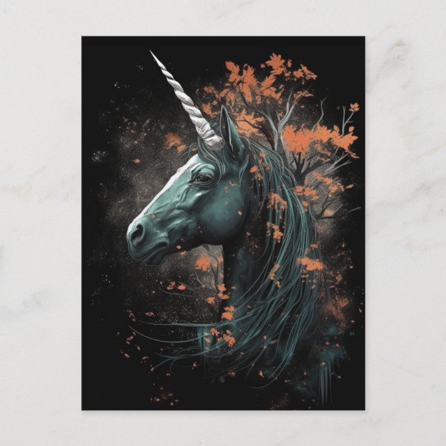 Black Autumn Unicorn Vykort (Framsida)