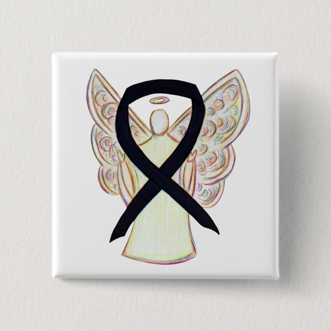 Black Awareness Ribbon Angel Anpassningsbar Art St Knapp (Framsida)