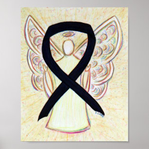 Black Awareness Ribbon Angel Poster Art Skriv ut