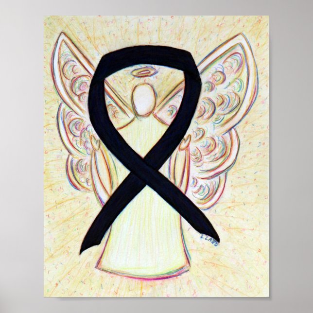 Black Awareness Ribbon Angel Poster Art Skriv ut (Framsidan)