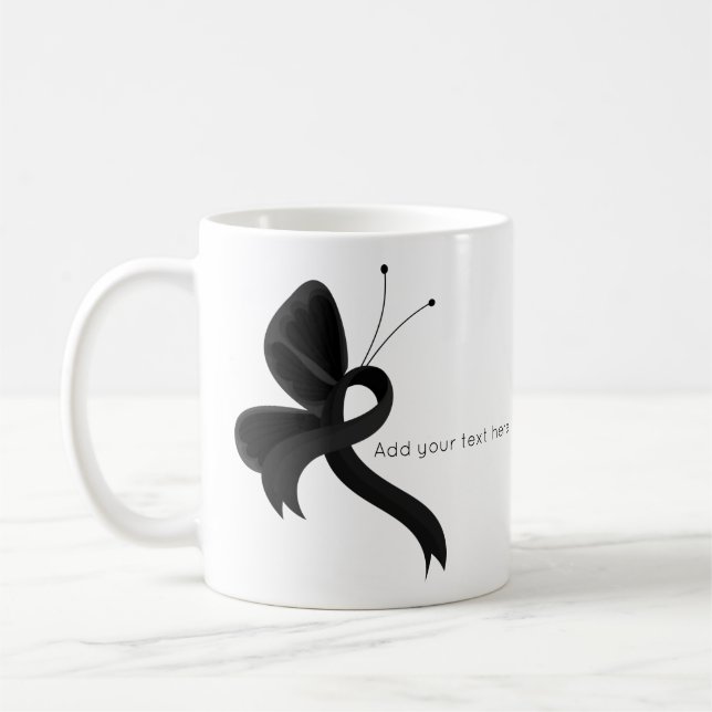 Black Awareness Ribbon Butterfly Kaffemugg (Vänster)