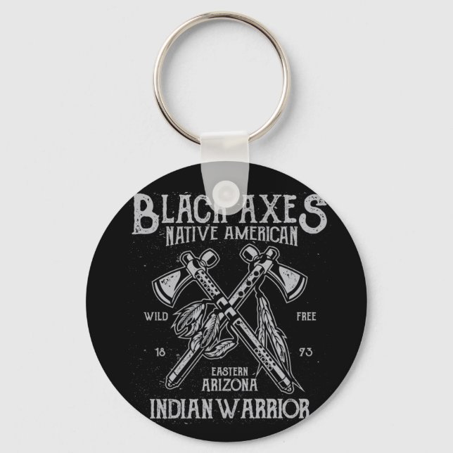 Black Axes Native America Indian Warrior Arizona Nyckelring (Framsida)
