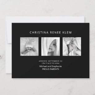 Black B/W Collage Photo Modern Birth Meddelande
