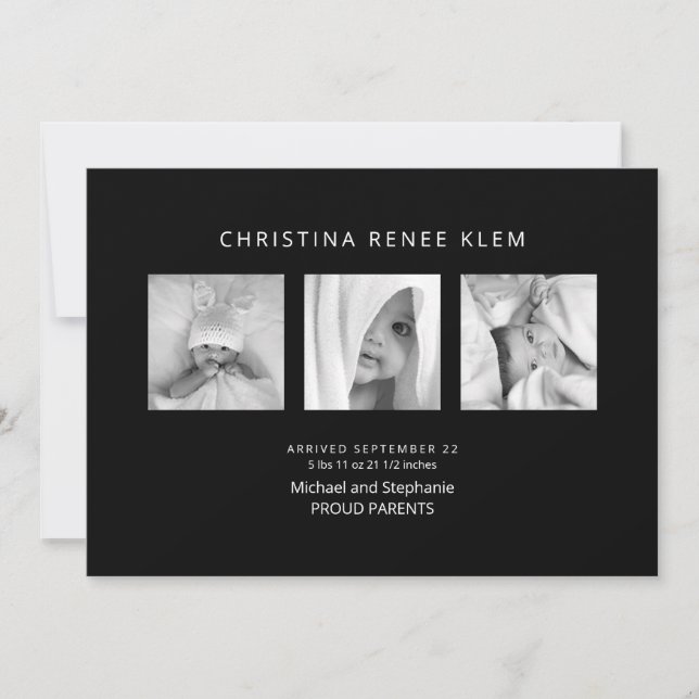 Black B/W Collage Photo Modern Birth Meddelande (Framsida)
