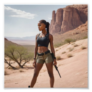 Black Babe i Khaki Kort Tittar ut öknen Fototryck