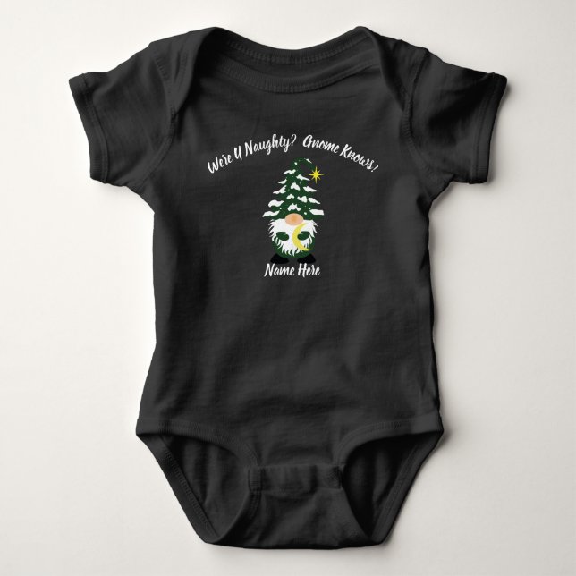 Black Baby Bodysuit Gnome Knows  T Shirt (Framsida)