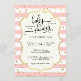Black Baby Shower för Cute Rosa White Rand Guld Inbjudningar