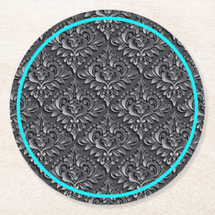 Black Background-23961-Damask Pattern Underlägg Papper Rund