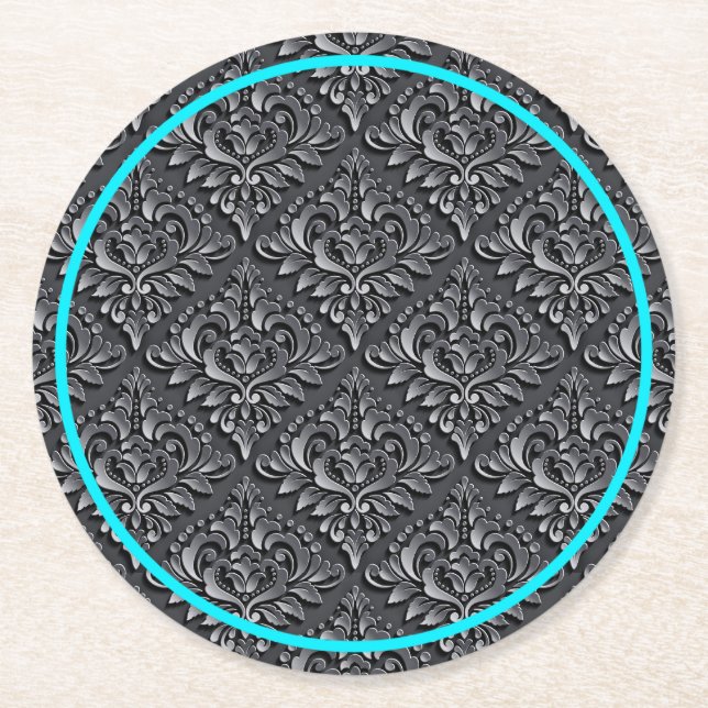 Black Background-23961-Damask Pattern Underlägg Papper Rund (Framsidan)