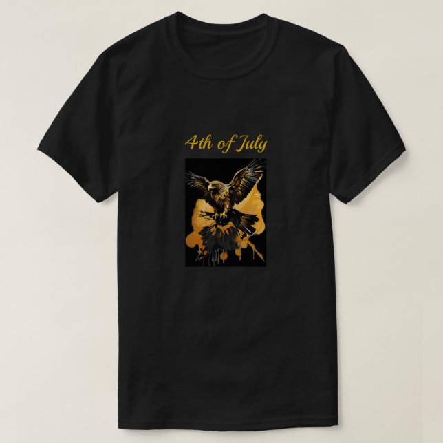Black Background Guld Eagle 4 juli T Shirt (Design framsida)
