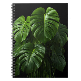 Black Background Monstera Deliciosa Löv Anteckningsbok
