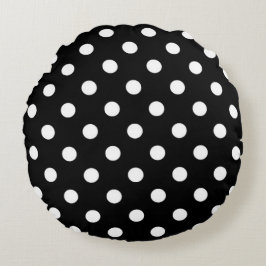 Black Background Polka dots Rund Kudde