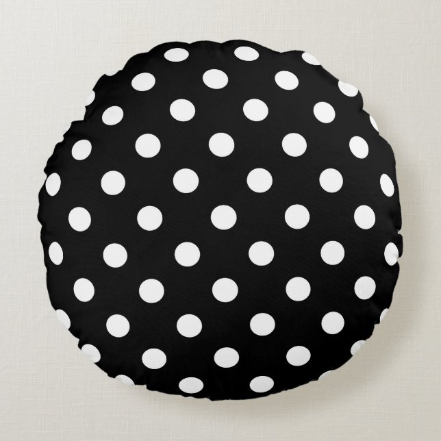 Black Background Polka dots Rund Kudde (Framsidan)