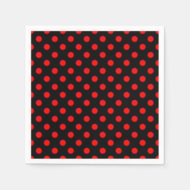 Black Background Red Polka dots Pappersservett (Framsidan)