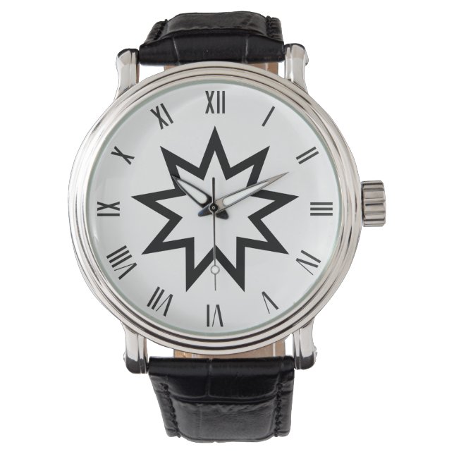 Black Bahai, nio-spetsiga stjärnsymbol Armbandsur (Framsida)