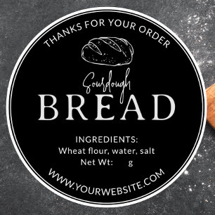 Black Bakery Sourdough Bread Tack Sticker Runt Klistermärke